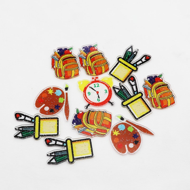 Wholesale 10pcs Back To School Theme Glitter Accessories FlatBack